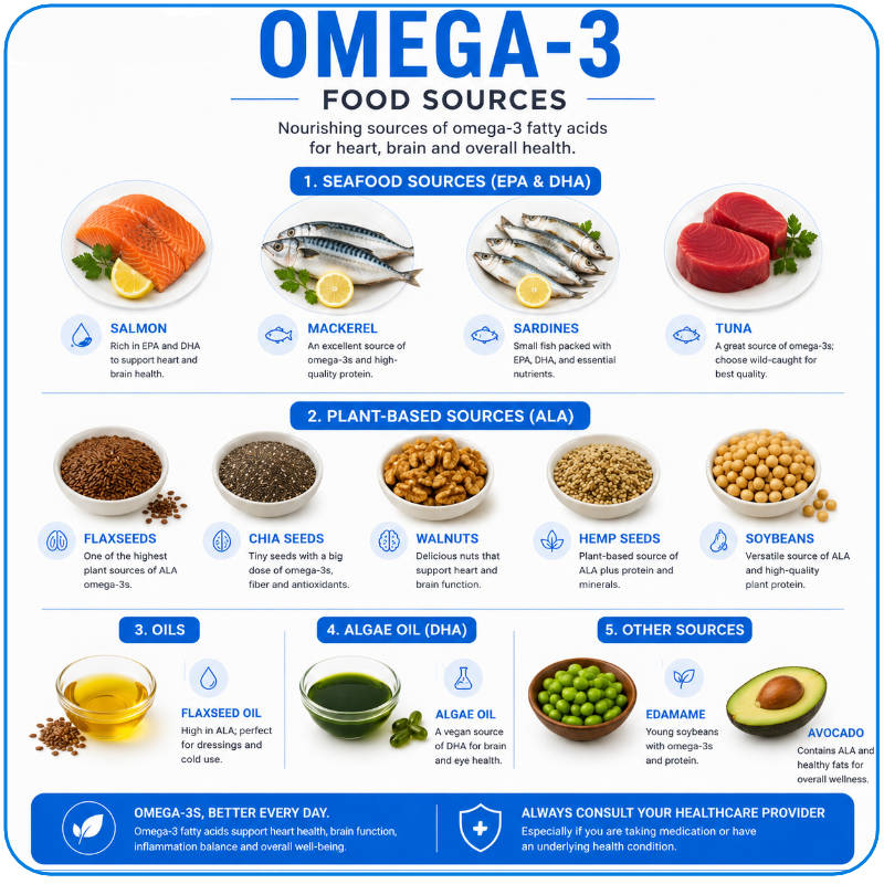 Omega-3 food and marine source illustration from the newsletter.