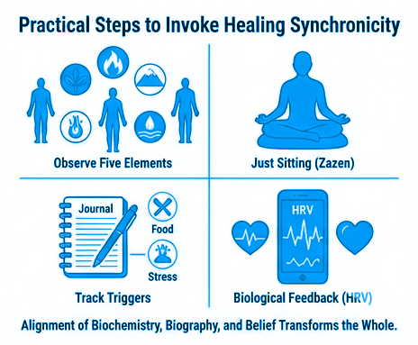 Practical steps graphic from the original synchronicity article.
